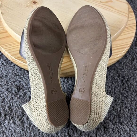 Gentle Souls Lena Leather Espadrille Sandals Womens 8 Silver Slip On Peep Toe - Picture 9 of 9